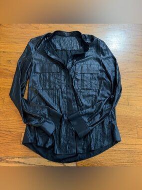 BCBGMAXAZRIA Anderson Black Shimmery Button Down Blouse